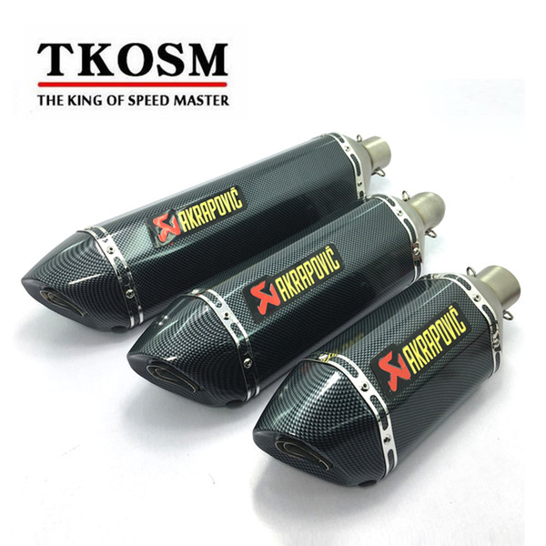 TKOSM Motorcycle Exhaust Universal 51mm 3 Size Length 570mm 470mm 380mm Stainless Steel Carbon Fiber Akrapovic Face Motorbike Exhaust Pipe