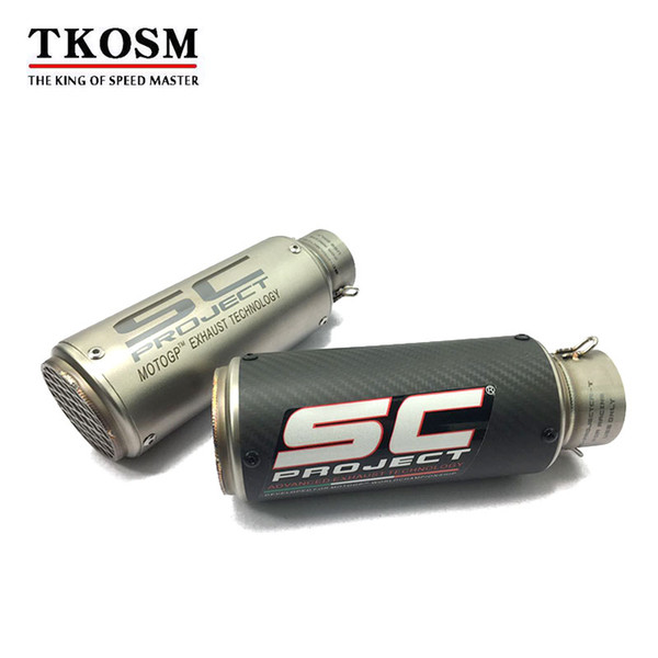 TKOSM 2017 New Model High Quality Stainless Steel 60mm 51mm Universal Motorcycle SC Exhaust Pipe Laser Muffler Racing Exhaust With Sticker