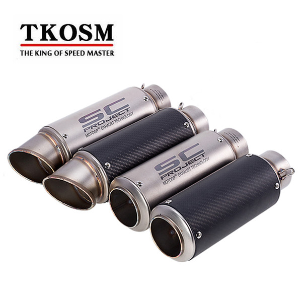 TKOSM Motorcycle Exhaust Laser Pipe Muffler Inlet 51mm 61mm SC GP Exhaust Mufflers Carbon Fiber Exhaust Pipe With Sticker Laser Logo