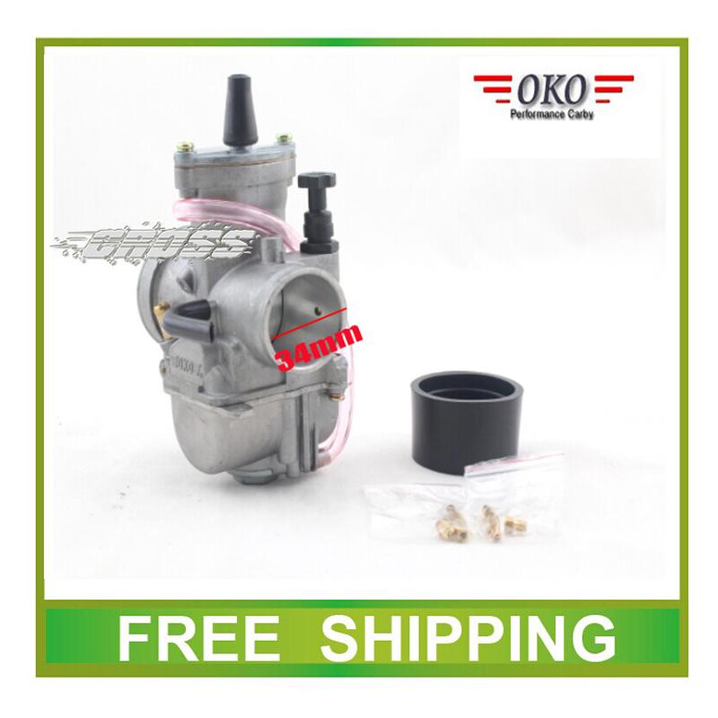 Wholesale-Carburetor 34mm OKO PWK performance racing flat side GY6 scooter buggy go cart ATV 150CC 200CC 250CC 300cc quad free shipping