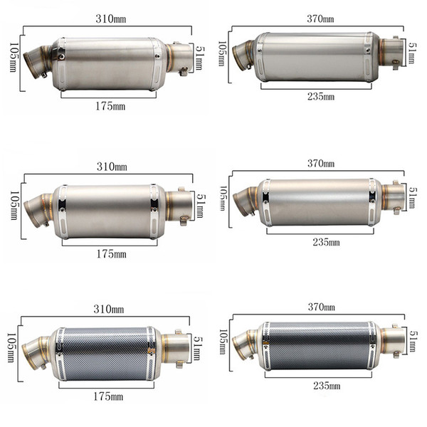 310/370/440mm Stainless steel Exhaust Muffler Pipe With Removable DB Killer Silp on For 38-51mm Motorcycle Silencer System