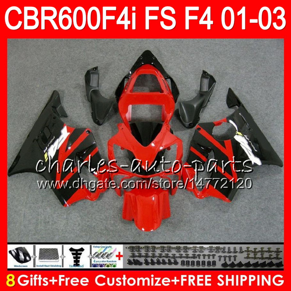 8Gifts 23Colors For HONDA CBR 600 F4i 01-03 CBR600FS FS 28HM17 CBR600 F4i 2001 2002 2003 CBR 600F4i CBR600F4i 01 02 03 Fairing Hot Red black