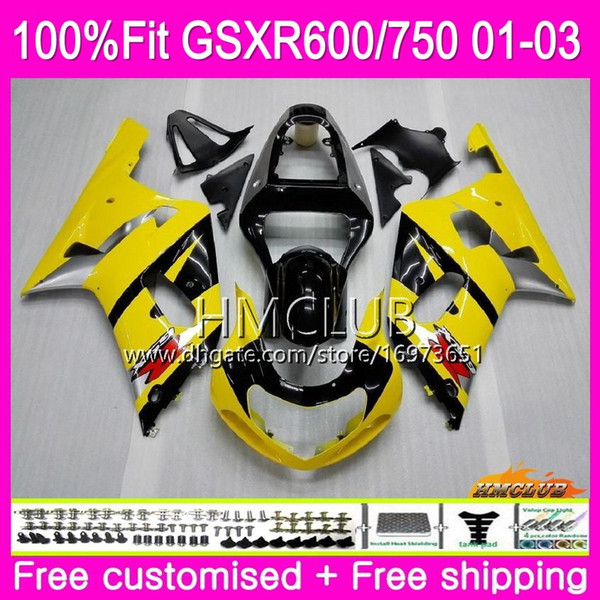 Injection For SUZUKI GSXR 600 750 GSX-R750 Yellow black GSXR600 01 02 03 4HM.1 GSX R600 GSX R750 K1 GSXR-600 GSXR750 2001 2002 2003 Fairing