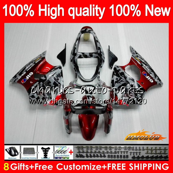 Bodys For KAWASAKI ZX600 600CC ZZR600 05 06 07 08 Bodywork 38HC.0 ZX600CC ZZR-600 ZZR 600 2005 2006 2007 2008 OEM Fairing kit Camouflage red