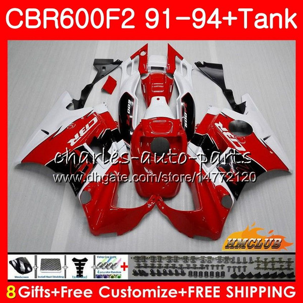 Body +Tank For HONDA CBR 600F2 CBR600FS CBR 600 FS F2 91 92 93 94 40HC.7 600CC CBR600 F2 CBR600F2 1991 1992 1993 1994 Fairing red white hot