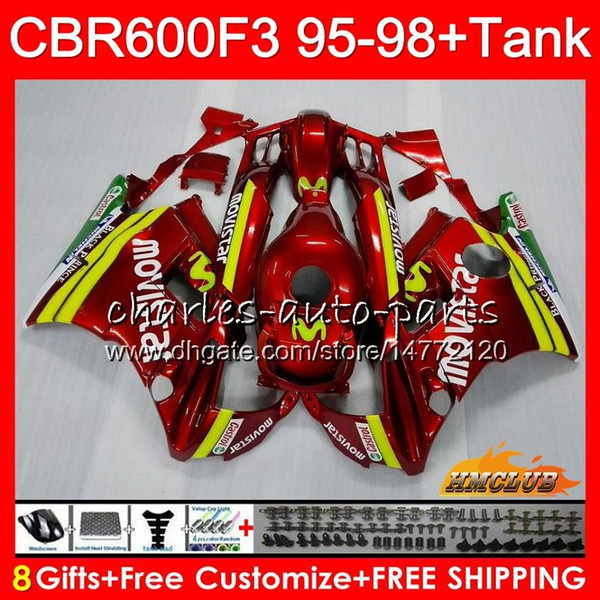 Body +Tank For HONDA Movistar red CBR 600F3 600CC CBR600 F3 95 96 97 98 41HC.18 CBR 600 FS F3 CBR600FS CBR600F3 1995 1996 1997 1998 Fairing