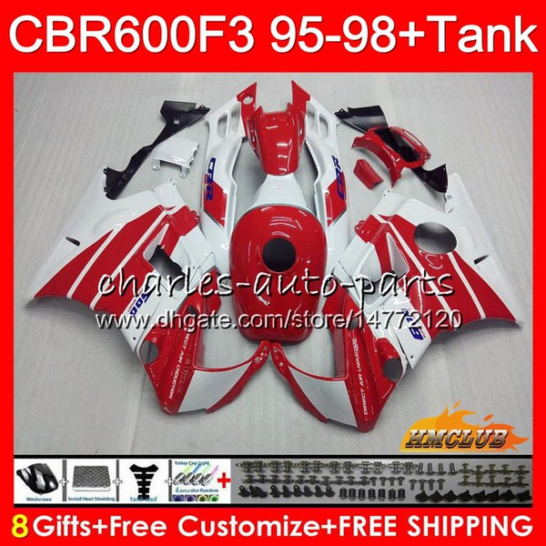 Body +Tank For HONDA CBR 600F3 600CC CBR600 F3 95 96 97 98 white red hot 41HC.14 CBR 600 FS F3 CBR600FS CBR600F3 1995 1996 1997 1998 Fairing