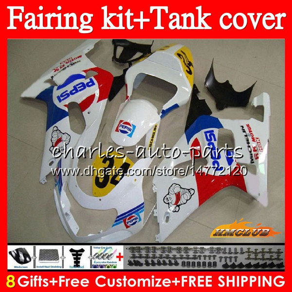 Body +Tank For SUZUKI GSX R750 GSXR-600 K1 GSXR600 2001 2002 2003 65NO.46 white frame GSX-R750 GSXR 600 750 CC GSXR750 01 02 03 Fairing kit