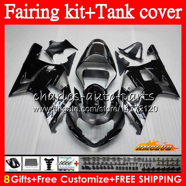 Body+Tank For SUZUKI GSXR 600 750 CC GSX R750 GSXR-600 K1 65NO.71 GSX-R750 GSXR600 GSXR750 01 02 03 2001 2002 2003 Fairing kit grey black