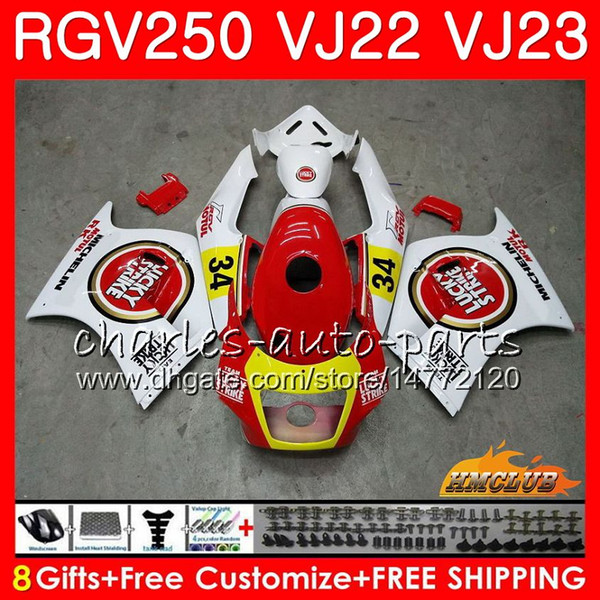 Body For SUZUKI SAPC RGV250 VJ23 94 95 96 97 98 99 Frames 21HC.0 RGV-250 VJ22 RGV 250 1994 1995 1996 1997 1998 1999 Fairing Lucky Strike red