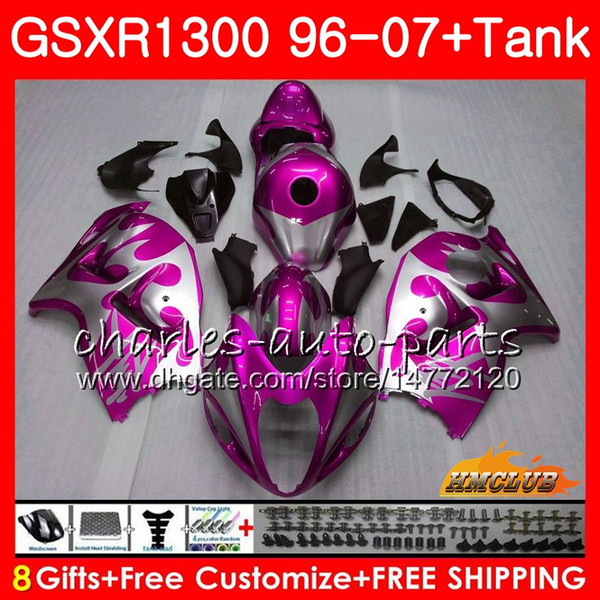 Body For SUZUKI Hayabusa GSXR1300 96 97 98 99 1996 1997 1998 1999 24NO.194 GSX-R1300 GSXR 1300 00 01 07 2000 pink silvery 2001 2007 Fairing