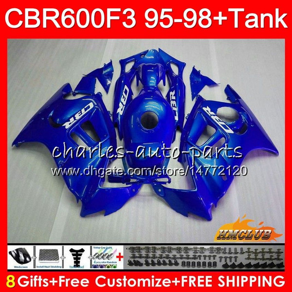 Body +Tank For HONDA CBR 600F3 600CC CBR600 F3 95 96 97 98 41HC.120 CBR 600 FS F3 CBR600FS CBR600F3 1995 1996 1997 1998 Fairing glossy blue