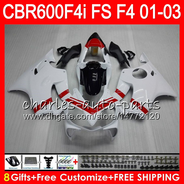 8Gifts 23Colors For HONDA CBR 600 F4i 01-03 CBR600FS FS 28HM23 white black CBR600 F4i 2001 2002 2003 CBR 600F4i CBR600F4i 01 02 03 Fairing