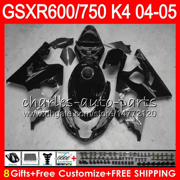 8 Gifts gloss black 23 Colors Body For SUZUKI GSX-R600 GSXR750 GSXR600 04 05 9HM49 GSX R600 R750 K4 GSX-R750 GSXR 600 750 2004 2005 Fairing