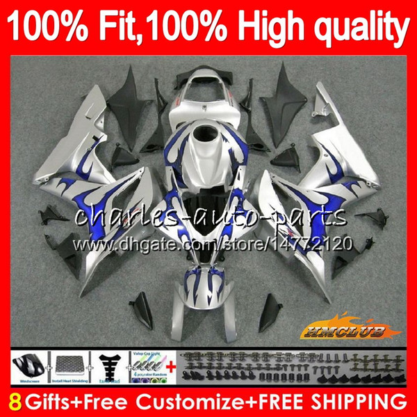 100%Fit Injection For HONDA CBR 600 RR CC 600RR 600F5 CBR600RR F5 07 08 67HC.11 blue silvery CBR600F5 600CC CBR600 RR 2007 2008 OEM Fairing