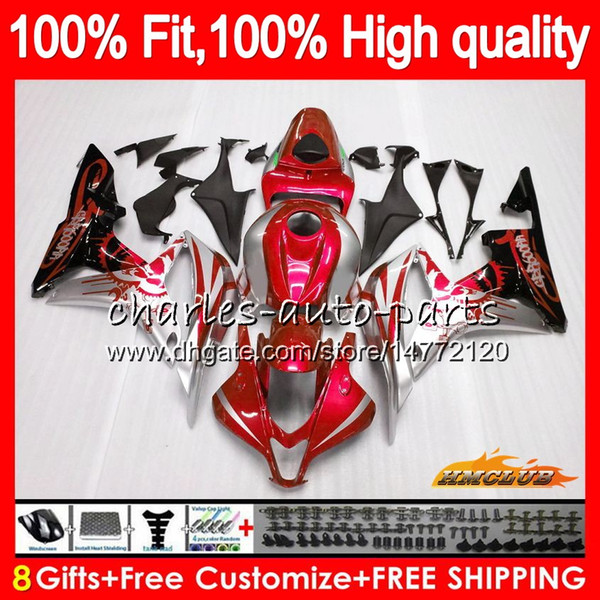 100%Fit Injection For HONDA CBR 600 RR CC 600RR 600F5 CBR600RR F5 07 08 67HC.132 CBR600F5 600CC CBR600 RR 2007 2008 OEM Fairing red silvery