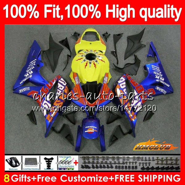 100%Fit Injection For HONDA CBR 600 RR CC 600RR 600F5 CBR600RR F5 07 08 67HC.97 yellow blue CBR600F5 600CC CBR600 RR 2007 2008 OEM Fairing