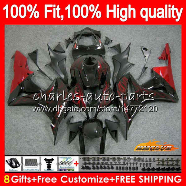 100%Fit Injection Red flames top For HONDA CBR 600 RR CC 600RR 600F5 CBR600RR F5 07 08 67HC.6 CBR600F5 600CC CBR600 RR 2007 2008 OEM Fairing