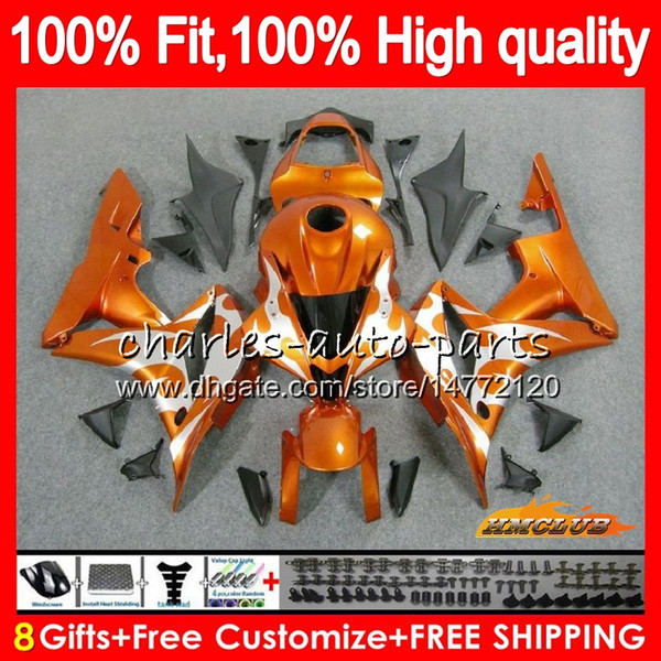 100%Fit Injection For HONDA CBR 600 RR CC 600RR 600F5 CBR600RR F5 07 08 67HC.26 orange silver CBR600F5 600CC CBR600 RR 2007 2008 OEM Fairing