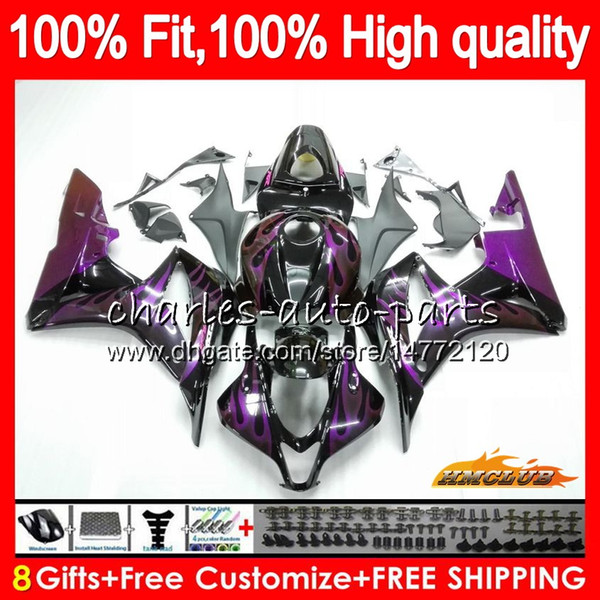 100% Fit Injection For HONDA CBR600 CBR 600 RR CC 600RR 600F5 67HC.156 CBR600F5 CBR600RR 600CC F5 07 08 2007 2008 OEM Fairings purple flames
