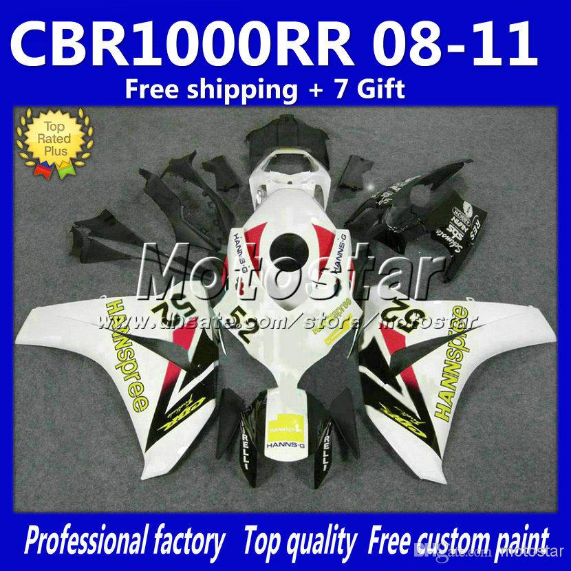 Injection molding ABS fairing kit for HONDA CBR1000RR 08-11 white black HANNSpree fairings set CBR 1000RR 2008 2009 2010 2011 +7 gifts Lr6