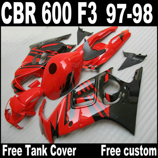 Top quality fairings set for HONDA CBR600 F3 1997 1998 red black bodywork CBR 600 97 98 custom fairing kit QY62