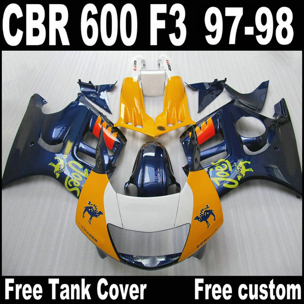 Free 7 gifts bodywork fairings for HONDA CBR600 F3 1997 1998 CBR 600 97 98 blue orange plastic fairing kit QY32