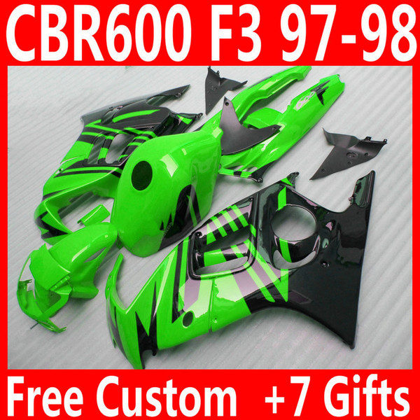 Full fit for HONDA F3 fairings CBR600 1997 1998 CBR 600 97 98 green black fairing body kit QY87