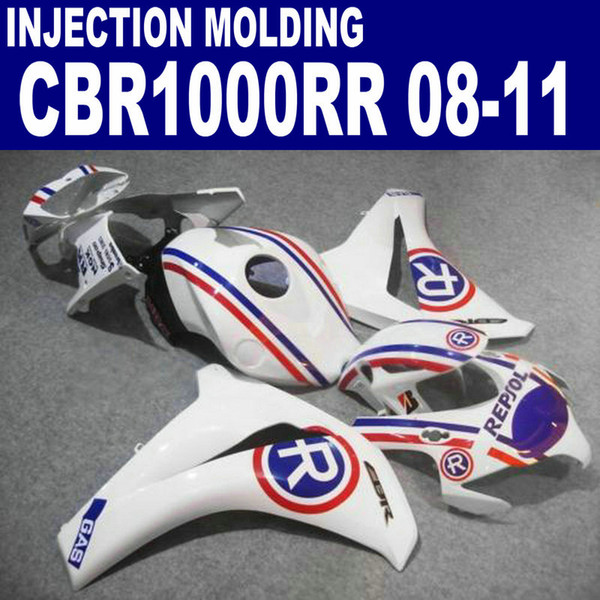 Injection molding bodywork set for HONDA CBR1000RR 2008-2011 fairings CBR 1000 RR white blue REPSOL custom fairing kit 08 09 10 11 #U62