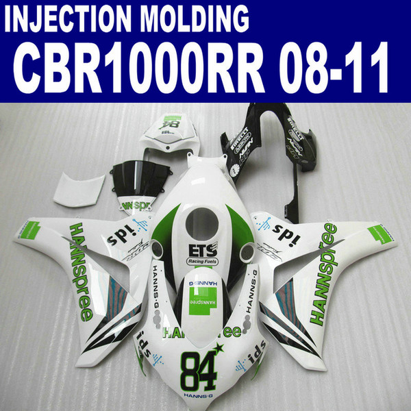 Injection molding ABS bodykits for HONDA CBR1000RR 2008-2011 fairings CBR 1000 RR green white HANNSpree fairing kit 08 09 10 11 #U92