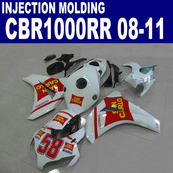 Injection molding full fairing kit for HONDA CBR1000RR 2008 2009 2010 2011 red white 58 CBR1000 RR bodywork fairings set 08-11 #U48