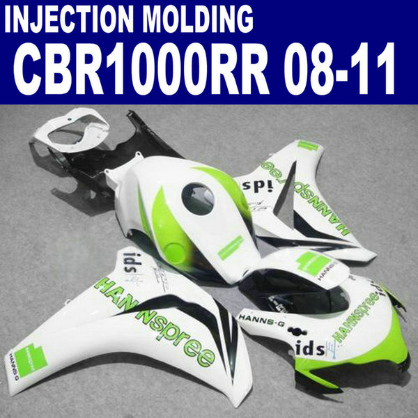 Injection molding ABS plastic fairing kit for HONDA CBR1000RR 2008-2011 CBR 1000 RR white green HANNSpree fairings set 08 09 10 11 #U59