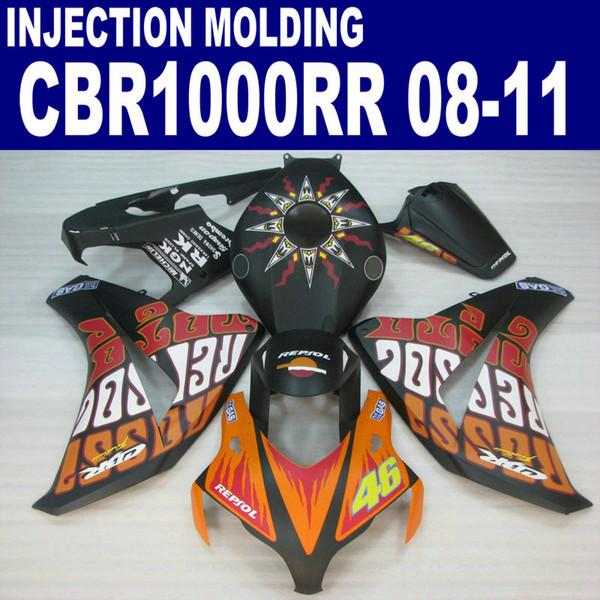 Injection molding plastic fairing kit for HONDA CBR1000RR 2008-2011 CBR 1000RR matte black orange REPSOL bodywork fairings 08 09 10 11 #U8