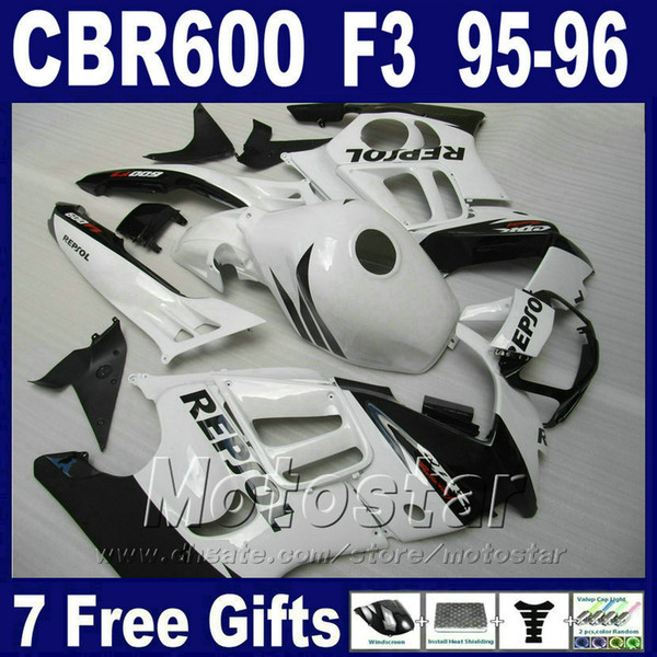 ABS plastic 7Gifts fairings for HONDA CBR 600 F3 95 96 white cbr600 f3 1995 1996 motobike fairing kit VN1J