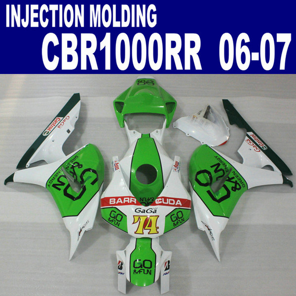 Injection molding ABS bodykits for HONDA fairings CBR1000RR 2006 2007 green white GO fairing kit CBR 1000 RR 06 07 VV38