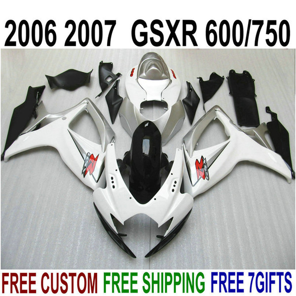 Lowest price fairing kit for SUZUKI GSXR600 GSXR750 06 07 K6 white black ABS fairings set GSX-R 600 750 2006 2007 V11F