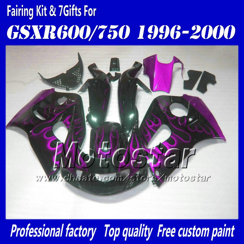 Motocycle fairings for 1996-2000 suzuki GSXR600 GSXR750 GSXR 600 750 96 97 98 99 00 purple flame in black fairing set AC54