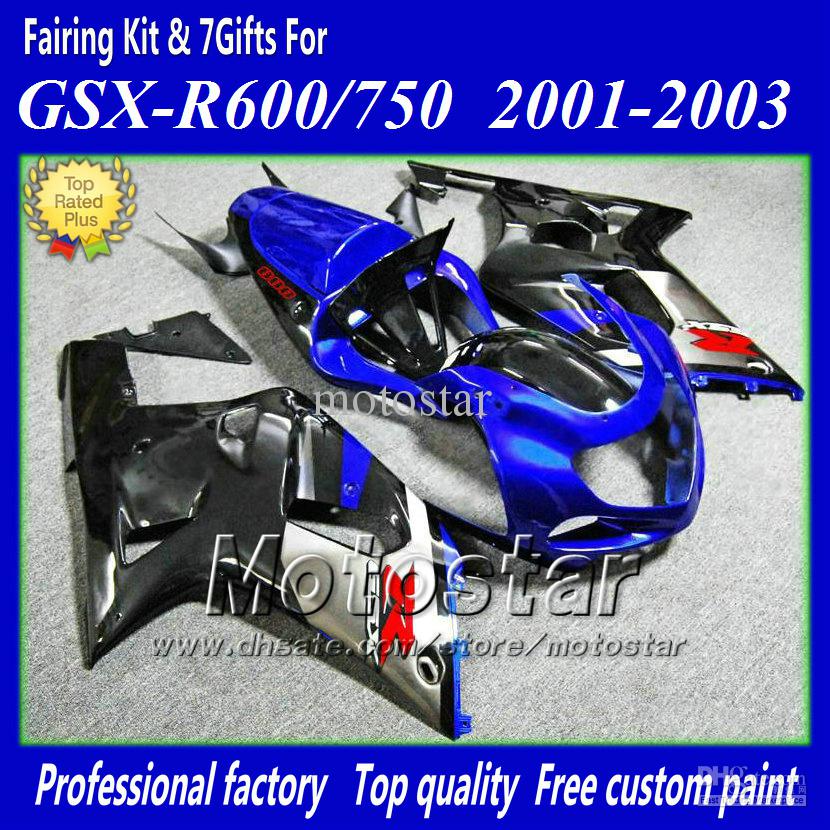 Motorcycle fairings for SUZUKI GSXR 600 750 K1 2001 2002 2003 GSXR600 GSXR750 01 02 03 R600 R750 black blue fairing kit aa7