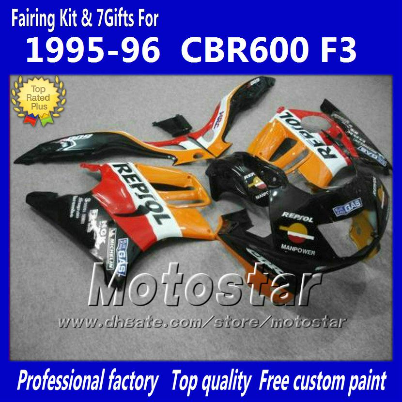 Bodywork fairings set for HONDA CBR600F3 95 96 CBR600 F3 1995 1996 CBR 600 F3 95 96 orange Repjol custom fairings