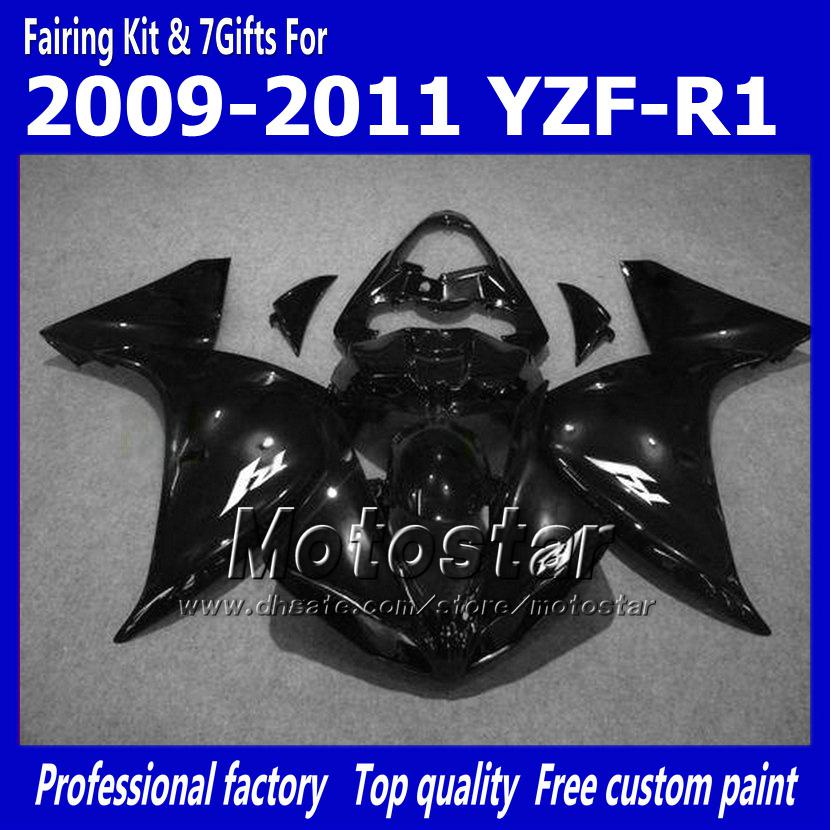 7 Gifts motorcycle fairings for YAMAHA 2009-2011 YZF-R1 09 10 11 YZFR1 09 10 11 YZF R1 YZFR1000 glossy black bodywork fairing