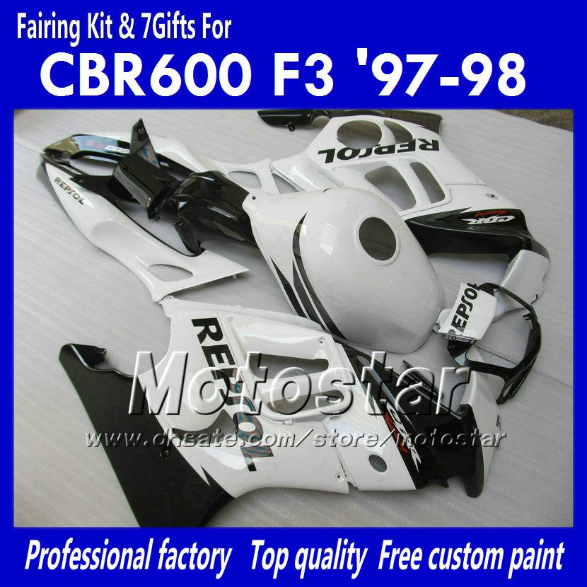 Fairing bodykit for HONDA CBR600 F3 97 98 CBR 600 F3 1997 1998 CBR 600F3 97 98 white black Repsol custom fairings set