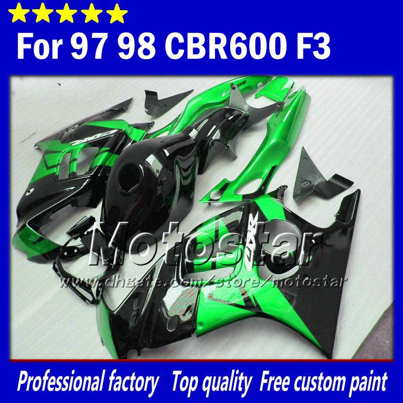 Custom for honda CBR600 F3 fairings set CBR 600 F3 1997 1998 CBR 600F3 abs fairing 97 98 glossy green white black