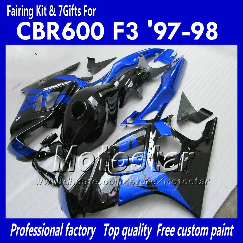 Fairing kit for HONDA CBR600 F3 97 98 CBR 600 F3 1997 1998 CBR 600F3 97 98 glossy blue black custom fairings+7 gifts