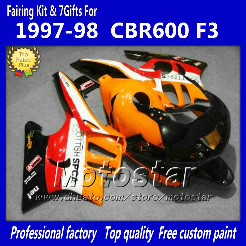 Customize Fairing kit for HONDA CBR600 F3 97 98 CBR 600 F3 1997 1998 CBR 600F3 97 98 orange black custom fairings