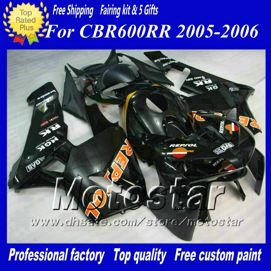 7 Gifts motorcycle fairings for HONDA CBR600RR F5 2005 2006 CBR 600 RR 05 06 glossy black injection molding ABS fairing ae64