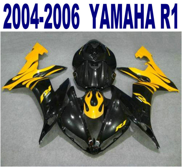 Injection molding Customize fairing kit for YAMAHA 2004-2006 YZF R1 black yellow fairings set yzf-r1 04 05 06 bodywork VL51