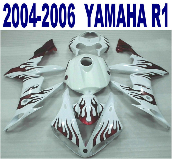 Injection molding plastic fairing kit for YAMAHA 2004 2005 2006 YZF R1 red flames in white fairings set yzf-r1 04-06 VL18