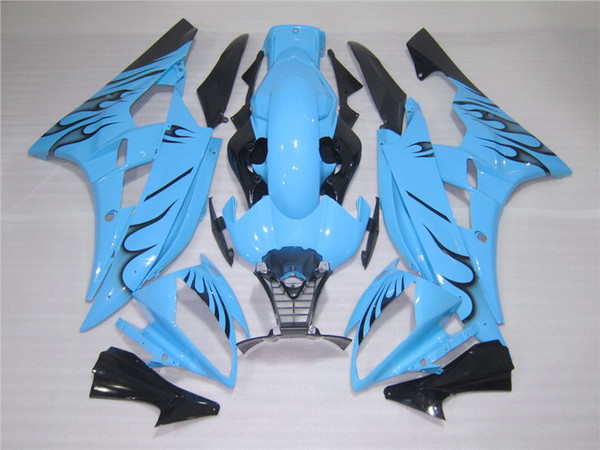 Injection molded free 7 gifts fairing kit for Yamaha YZF R6 2006 2007 black flames blue fairings set YZFR6 06 07 OT29