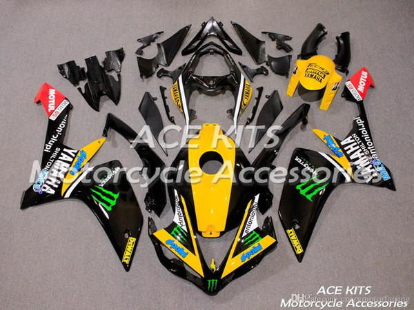 ACE KITS Motorcycle fairing For YAMAHA YZF R1 2007-2008 Injection or Compression Bodywork wondrous yellow black +TANK NO.000