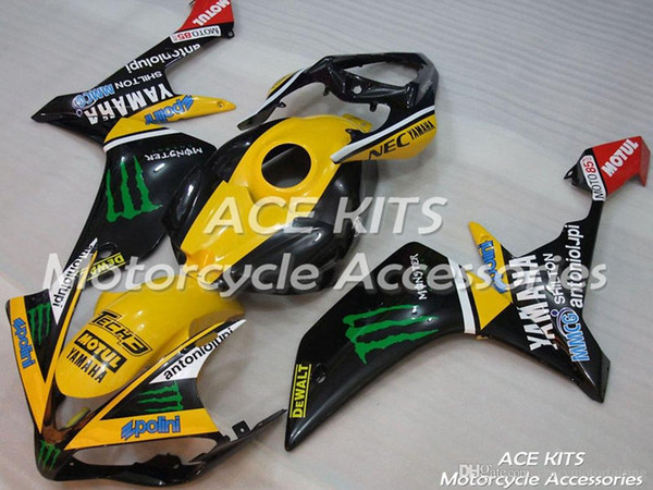 ACE KITS Motorcycle fairing For YAMAHA YZF R1 2007-2008 Injection or Compression Bodywork wondrous yellow black +TANK NO.2105